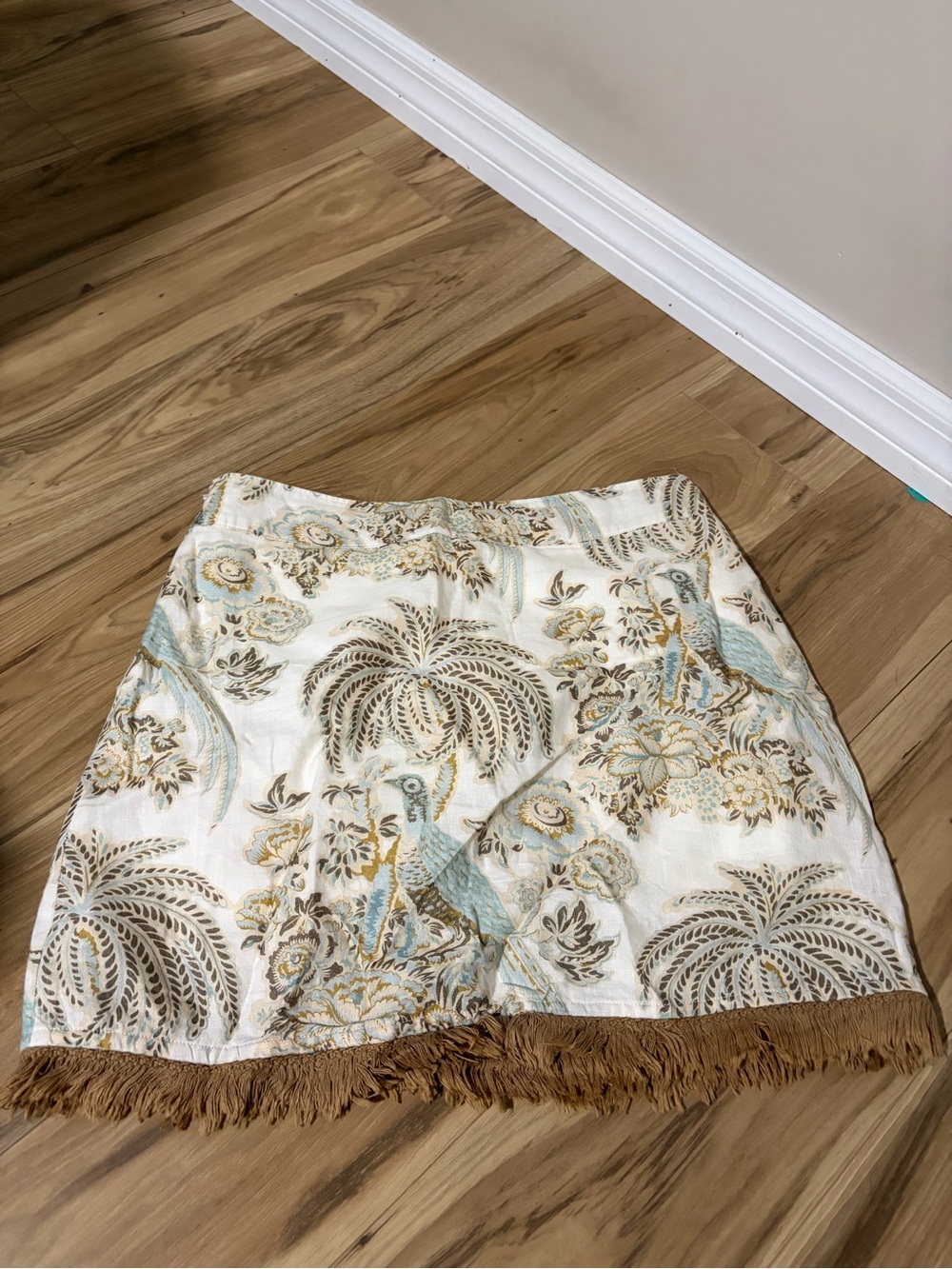 Spartina 449 Cream Skirt with Teal and Brown Leaf Motif - Picture 2 of 3